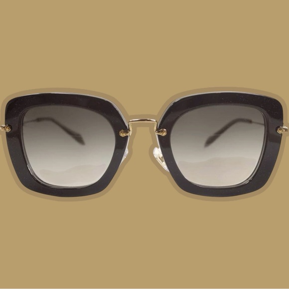 Miu Miu Black & Gold Acetate SMU 07O Square Lense Metal Frame Sunglasses W/ Case - Picture 16 of 16